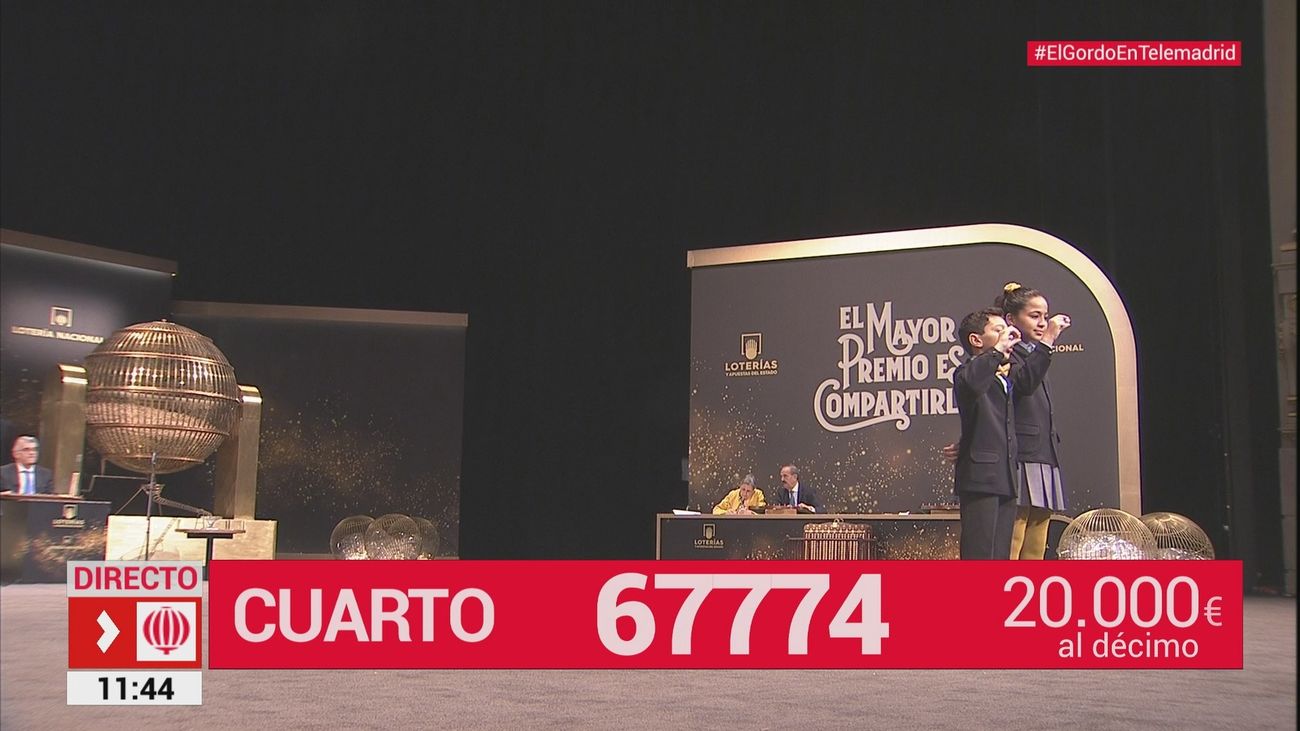 El 67.774, segundo cuarto premio del Sorteo de Navidad, cae en Madrid El 67.774, segundo cuarto premio del Sorteo de Navidad, cae en Madrid