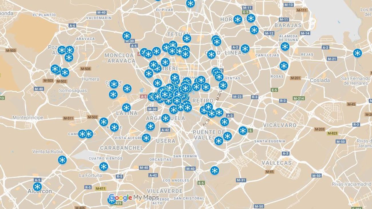 El mapa de la nieve en Madrid
